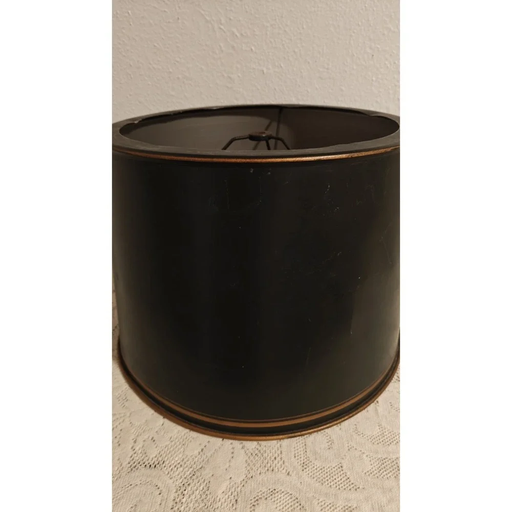 Vintage 1940s Metal Black And Gold Drum Lamp Shade Eastern Art Studios